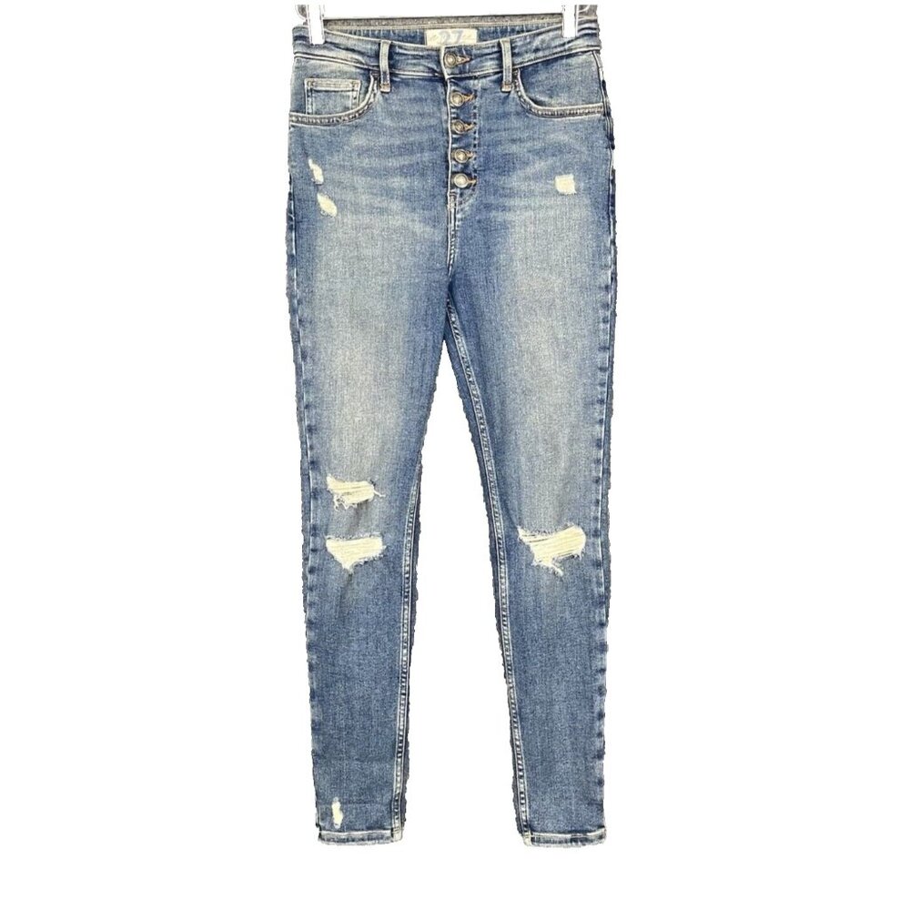 Free People Jeans‎ Womens 27 Blue Sabrina Distressed Skinny Button Fly High Rise